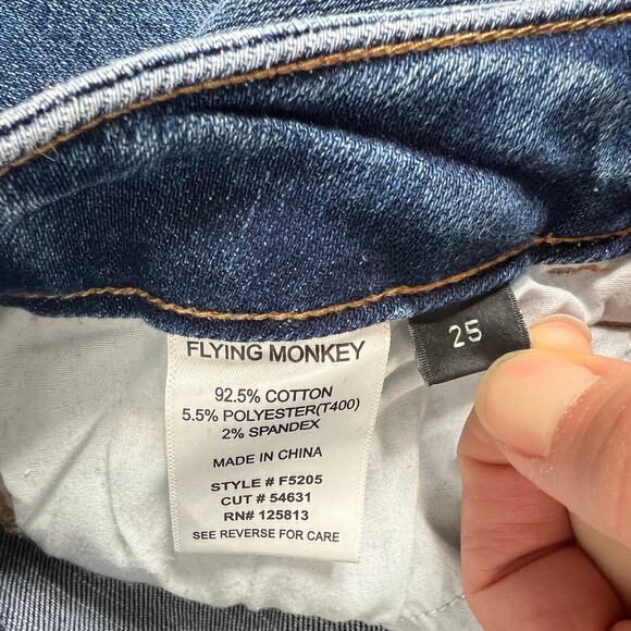 Flying Monkey Jeans Mid Rise Skinny Stretch Denim Blue Distressed Size 25 - Picture 3 of 10